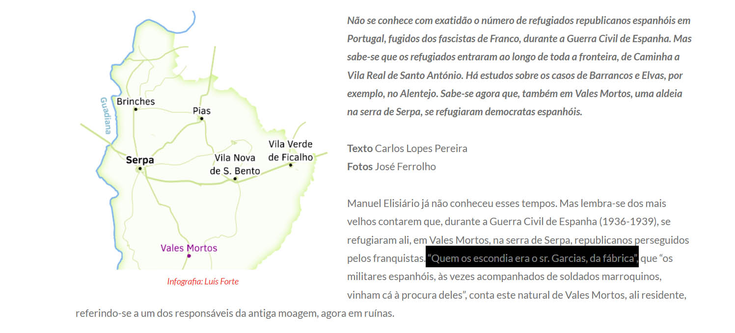 Meu avô acolheu refugiados espanhóis em Serpa (Vales Mortos)