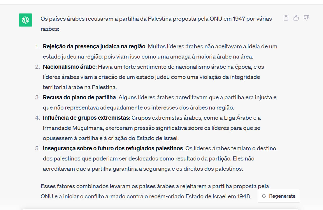 ChatGPT : porque os países árabes recusaram a partilha da Palestina proposta pela ONU em 1947