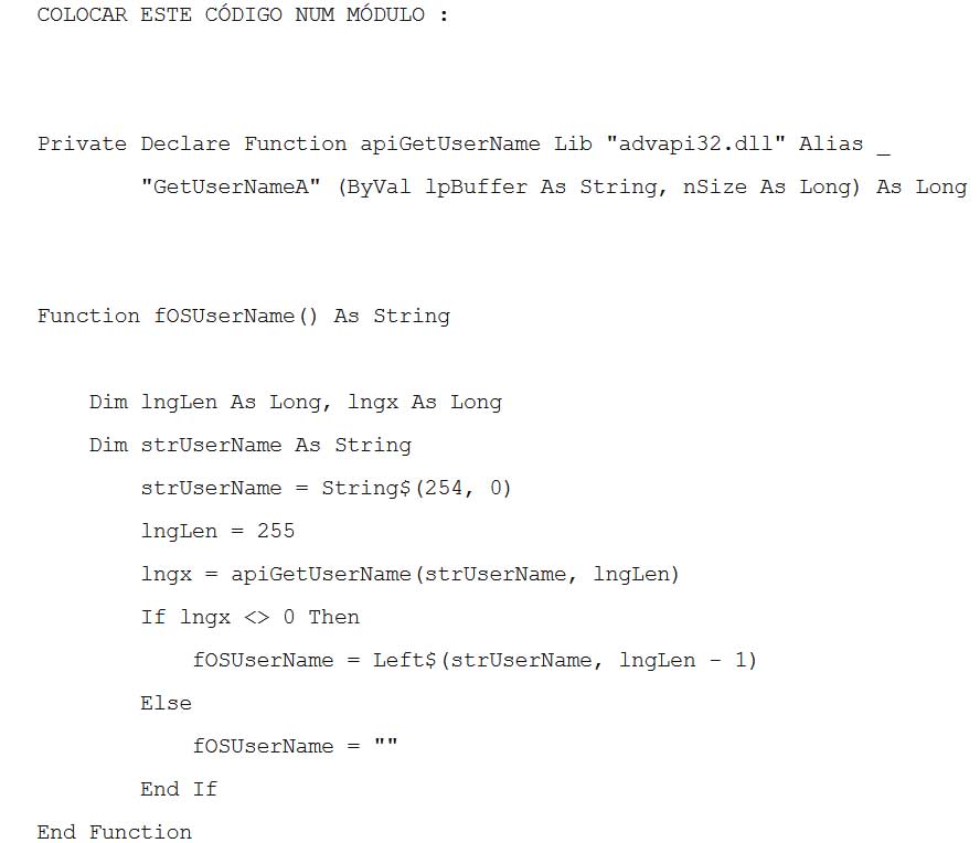 Rotina para obter login em VBA/ACCESS