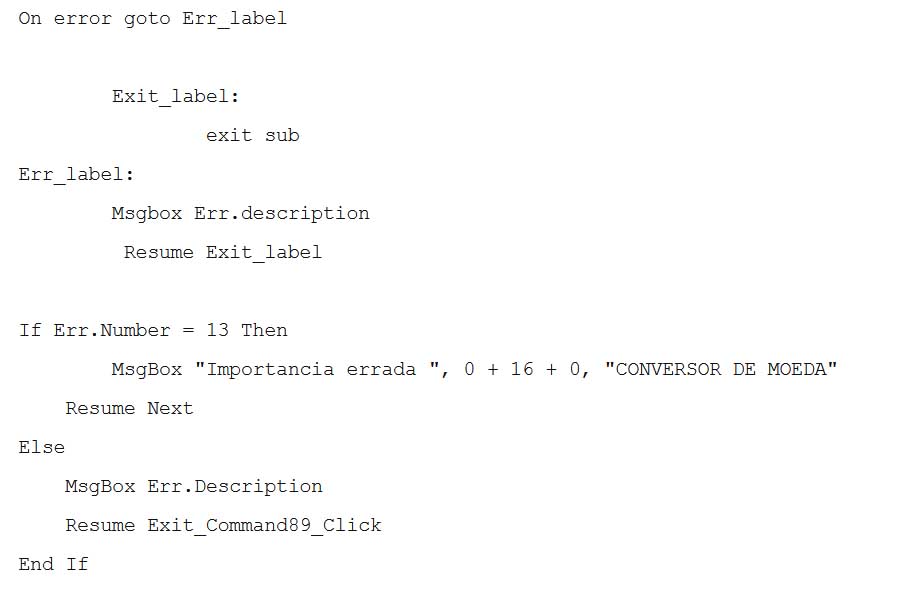Rotina para controlo de erros em VBA/ACCESS