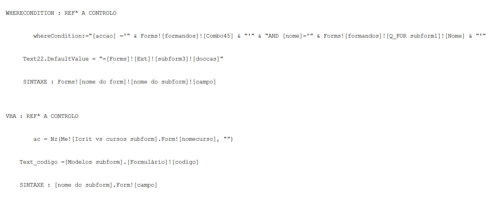 Rotina para usar subforms em VBA/ACCESS