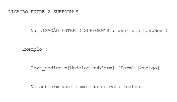 Rotina para usar subforms em VBA/ACCESS