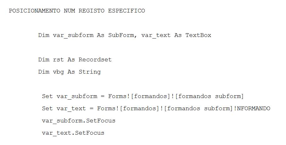 Rotina para usar subforms em VBA/ACCESS