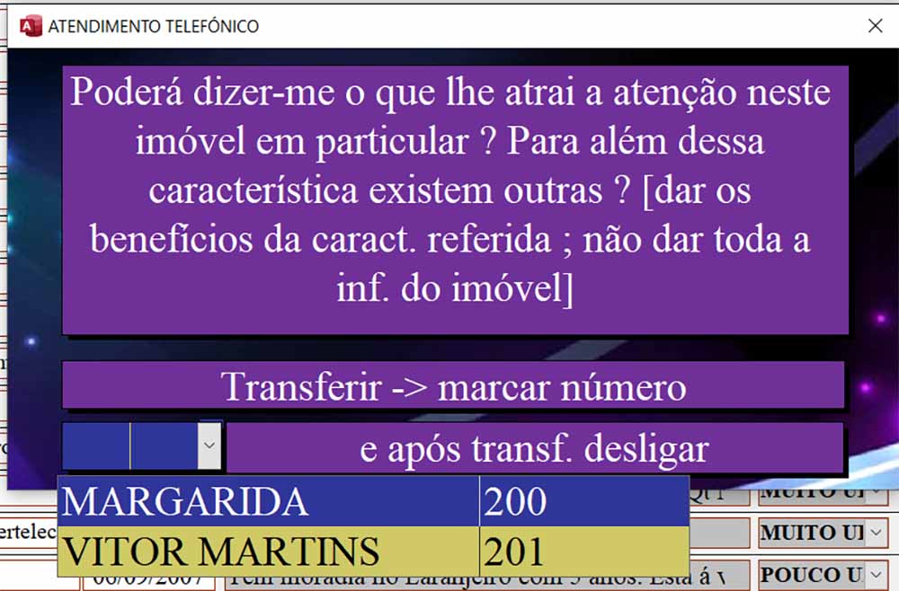 Formulário para apoio telefónico
