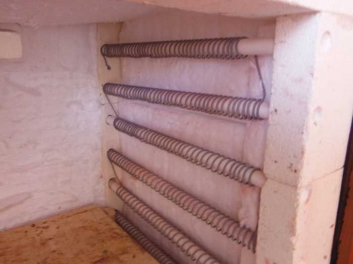 Kiln interior showing elements and refractory lining